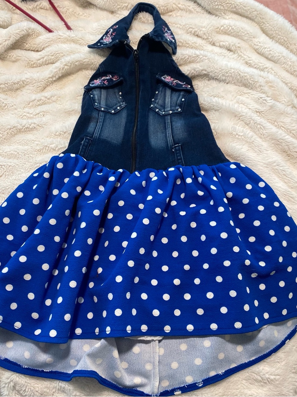 Denim Top Blue Polka Dot Skirt Dress hints of mini mouse